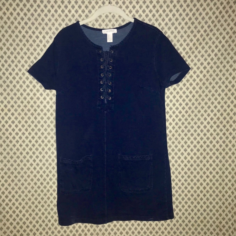 Front Lace Denim Dress